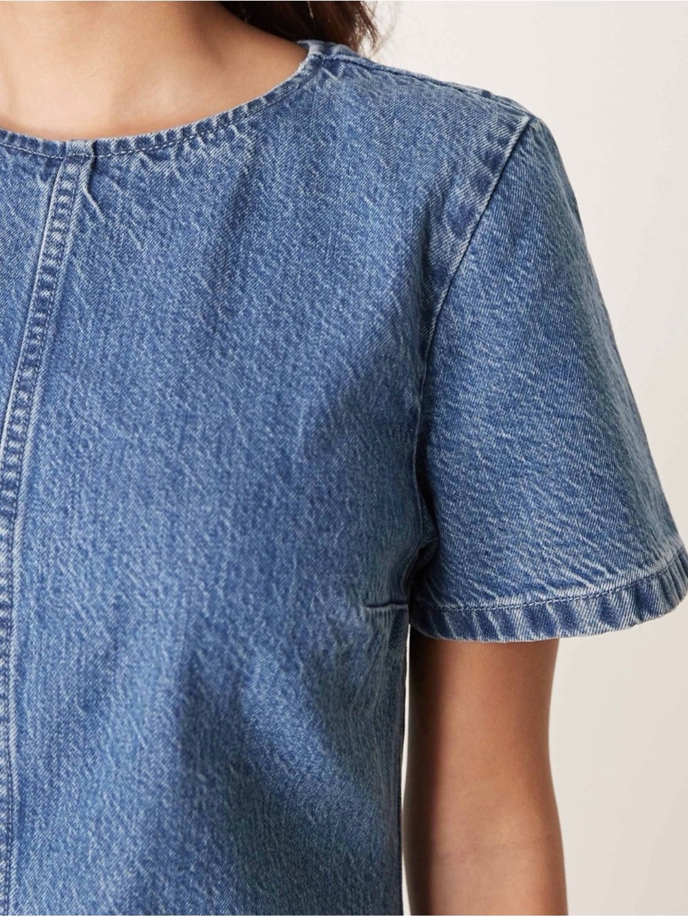 Abercrombie & Fitch Washed Blue Short-Sleeve Denim Mini Dress - Picture 4 of 9